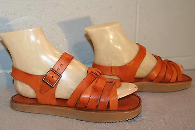 Sz 6.5 B NOS Vtg 70s Shoe SANDAL RUST BROWN FLAT HEEL HIPPIE BOHO FESTIVAL 6 1/2 • $84.29