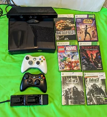 Microsoft Xbox 360 S Fallout 3 Bundle! 2 Controllers Kinect 5 Games Charger • $26