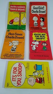 5 Vintage Peanuts Charlie Brown Snoopy Books Charles Schulz Late 60s Early 70s • $4