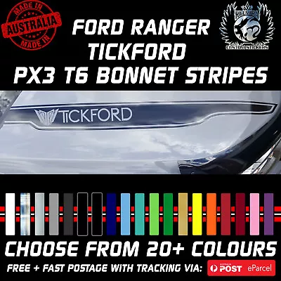 PAIR 2015-2022 Ford Ranger PX3 TiCKFORD BONNET STRIPES STICKERS • $56