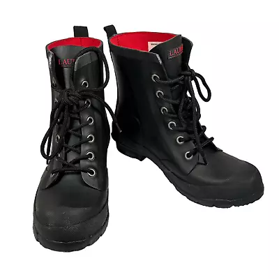 RALPH LAUREN Mikenna-Bo-Rai Black Rubber Lace Up Ankle Rain Boots • $30