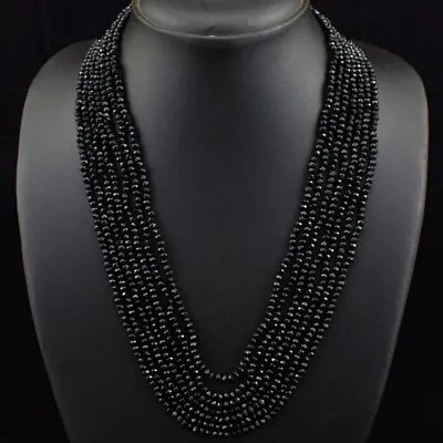 260.00 Cts Natural 7 Strand Black Spinel Round Cut Beads Necklace NK 37E183 • $0.99