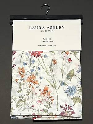 LAURA ASHLEY Wild Meadow Floral Window Curtains 2 Panels 38x84” Orange Blue Pink • $75.88