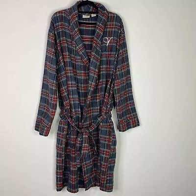 L.L. Bean Embroidered  V  Scotch Plaid Flannel Robe Men's Size Medium • $33