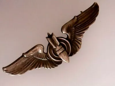 Vintage Sterling Silver Bombardier Wings Military Pin-back • $100