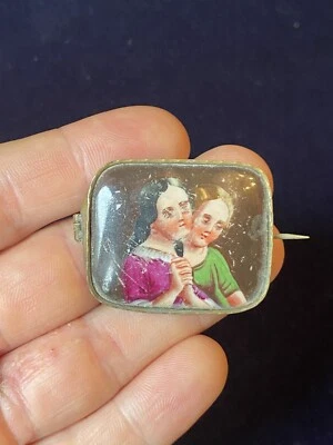 Antique Handpainted Porcelian Pin Badge Victorian Gothic Portrait Brooch C.1850 • £75
