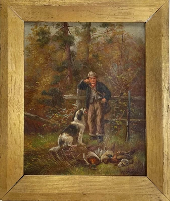 £206 • Buy H. T. Hunt - Framed Early 20th Century Oil, A Good Bag