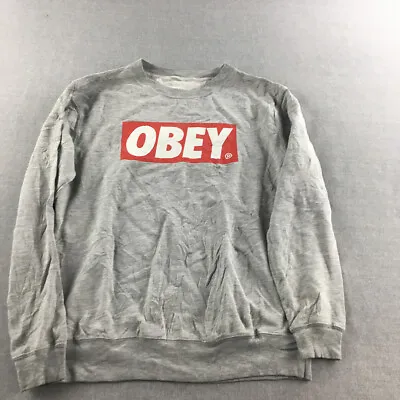 Obey Mens Sweater Size S Grey Big Logo Crew Neck Pullover Jumper • £8.76