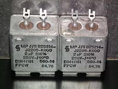 Two NOS Vintage Siemens PIO Capacitors 2.0 UF / 250V Klangfilm Tube Audio 2mfd • $69