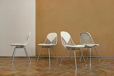 Set Of Four Vintage Charles Eames Upholstered Wire Bikini DKX Dining Chairs Desk • $3870