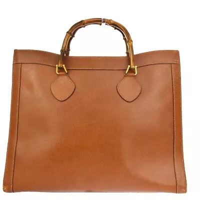 $321.30 • Buy GUCCI Logo Bamboo Hand Tote Bag Leather Brown Gold-Plated Made In Italy 09SF458