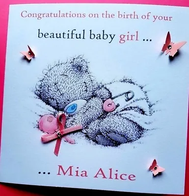 Handmade Personalised  New Baby Girl Card / Christening Card / Birthday Card • £3.78