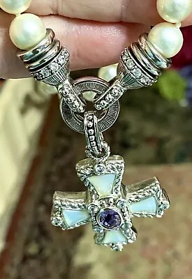 Judith Ripka Necklace Pearl And-sterling Cross. Weight 75 Grams.EXCELLENT 💜 • $160