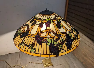 24  HUGE Vintage Mission Tiffany Style Stained Glass Lamp Shade Jeweled Grapes • $360