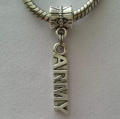 Army Military Dangle Bead Silver For European Style Charm Bracelet • $10.50