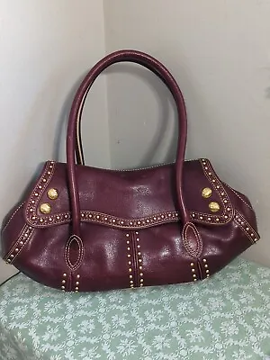 Maxx New York Genuine Leather Handbag/Purse/Shoulder Bag Burgundy W Gold Studs • $19.99