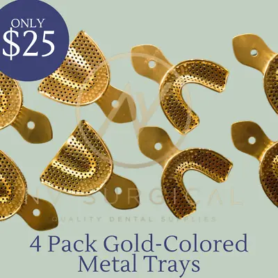 4x Dentures Dental Impression Trays Gold Coated Perforated Metal Quick Cleaning • $19.99