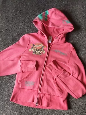 Vintage Ed Hardy Full Zip Hoodie Pink Rhinestone Skeleton  Love Kills Slowly  • $40