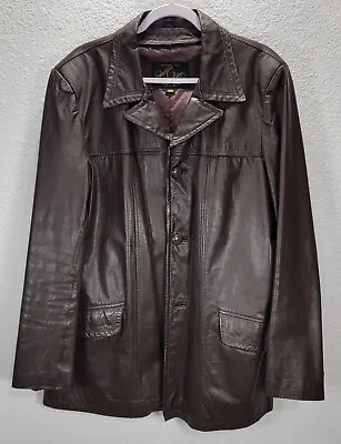 Vintage Men's Montgomery Ward Brown Leather Jacket Coat Lined Classic Sz 42R • $29.25