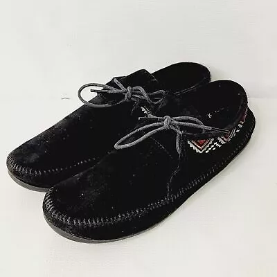 Minnetonka Mosaic Ankle Bootie Black Suede Womens Moccasin Size 10 • $24.99