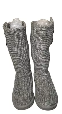 UGG Australia Girls Cardy Knit Sweater Boots Gray Marled Buttons 5649 4 • $25