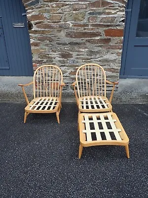 £845 • Buy Pair Of Ercol Windsor 203 Armchairs And Footstool