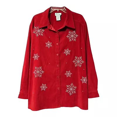 Quacker Factory Womens Red Embroidered Snowflake Long Sleeve Top Size 2X • $16.99