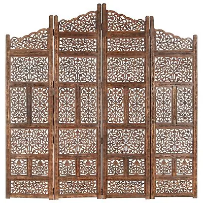 VidaXL Hand Carved 4-Panel Room Divider Brown 63 X65  Solid Mango Wood • $236.71