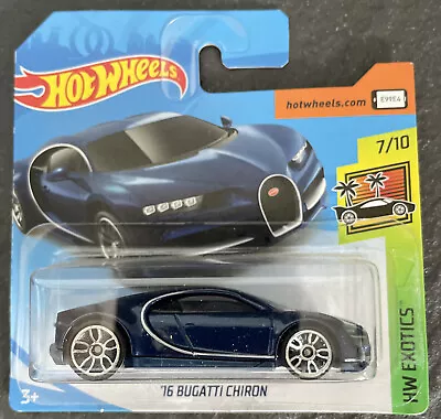 Hot Wheels 16 Bugatti Chiron Short Card Blue Hw Exotics SEALED UNOPENEND HTF • $15.95