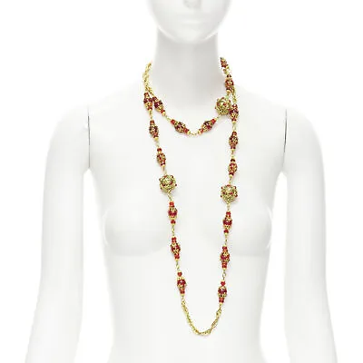 $6099.99 • Buy Vintage CHANEL 93P Red Gripoix Byzantine Ball Gold-tone Sautoir Necklace Rare