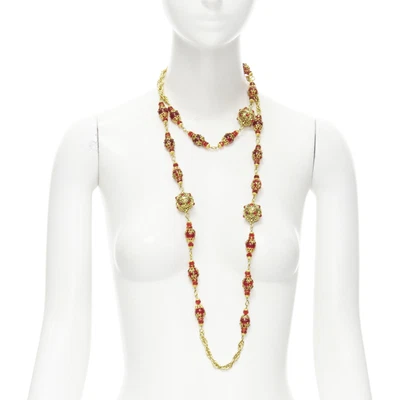 $6099.99 • Buy Vintage CHANEL 93P Red Gripoix Byzantine Ball Gold-tone Sautoir Necklace Rare