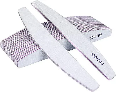 12x Nail Files 100/180 Grit Professional Half Moon Curved Double Sided Nail File • £3.99
