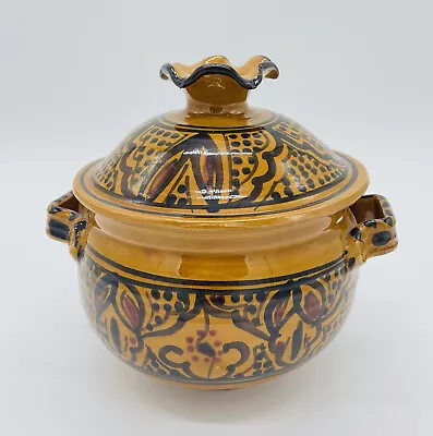 Moroccan Art Pottery Tureen Covered Bowl Dish Serving Pot With Lid EXCELLENT • $48