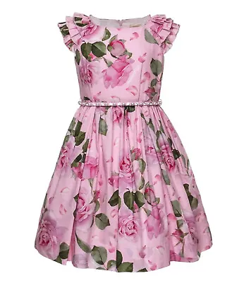 Monnalisa Girl Elegant Pink Rose Floral Pearl Dress Size 8 • $150