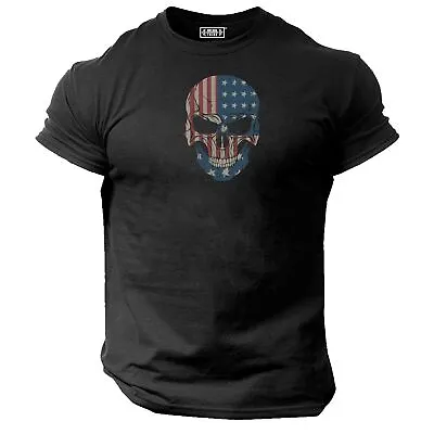 American Skull T Shirt Gym Clothing Bodybuilding Training Workout Boxing MMA Top • £10.99
