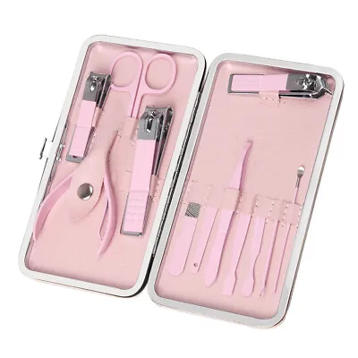 12 Pcs Manicure Pedicure Cuticle Kit Nail Care Clipper Cutter Case Pink Gift Set • £3.79