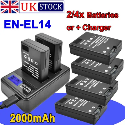 2x 2000mAh EN-EL14 EL14A Battery / LCD Dual Charger For Nikon D3100 D3200 D5500 • £47.99