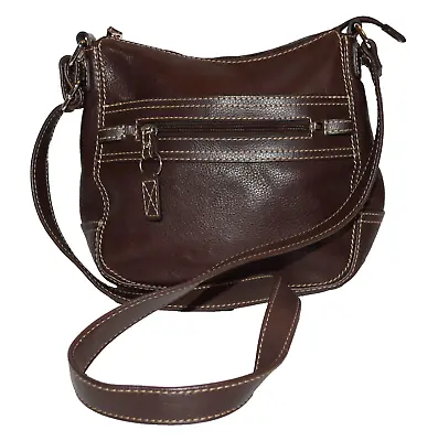 St John's Bay Dark Brown Pebbled Leather Multi Pocket Crossbody Bag • $24.99