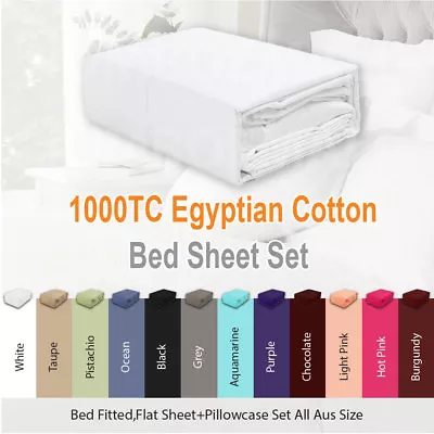 $72 • Buy 1000TC EGYPTIAN COTTON Sateen Bed Fitted,Flat Sheet Set Pillowcase All Aus Size