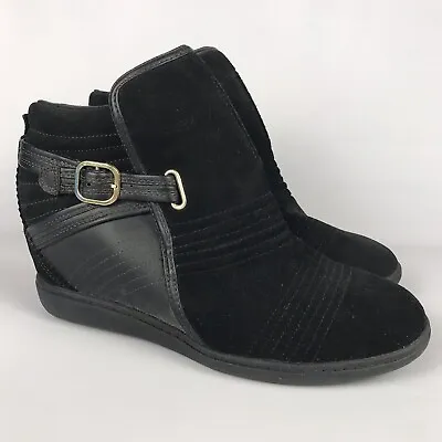 Skechers SKCH+3 HIDDEN WEDGE Ankle Sneaker Boots - Womens Size 9.5 - Black Suede • $29.25