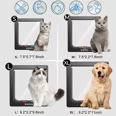 4 Way Pet Cat Puppy Dog Black Lockable Safe Flap Door Magnetic Lock Frame ABS • $11.65