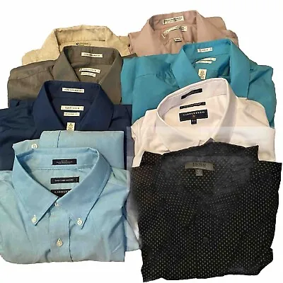Men’s Dress Shirts Lot Of 8 Mix Brand Large Stripe Solid Button Down Long Sleeve • $23.75