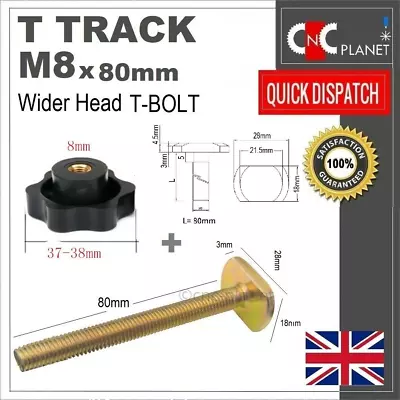 T Bolt M8 X 80mm T Slot Slider T Track Hammer Head With Thumb Nut Wood Working • £4.75