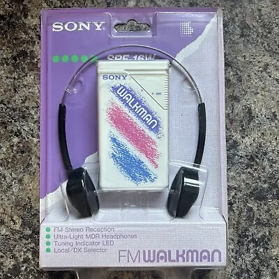 Vintage Sony FM Walkman White Pink Purple Original Package SRF 16W • $109.99