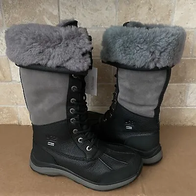 UGG Adirondack III Black Grey Waterproof Leather Tall Snow Boots Size 6 Womens • $161.49