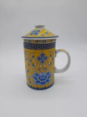 Chinese Tea Cup Mug W/Loose Tea Infuser & Lid 5.5” 3 Piece Floral • $14.45