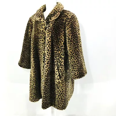 $75 • Buy Vintage Faux Fur Leopard Flare Coat Sz M Swing Coat