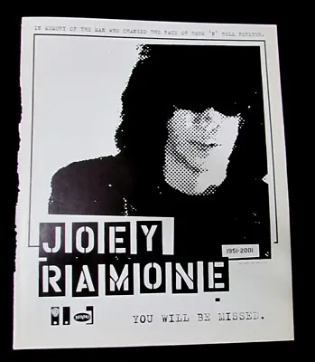 $21 • Buy Joey Ramone 1951 - 2001 The Ramones Industry Tribute Trade Ad -  13.5 X 11 Great