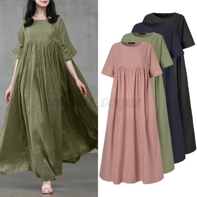$26.11 • Buy ZANZEA Women Summer Long Maxi Dress Kaftan Caftan Abaya Short Sleeve Sundress