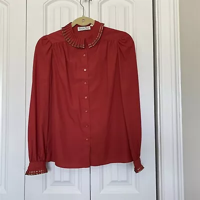 Vintage Schrader Blouse Orange Rust Ruffle Collar And Cuffs  • $37.99